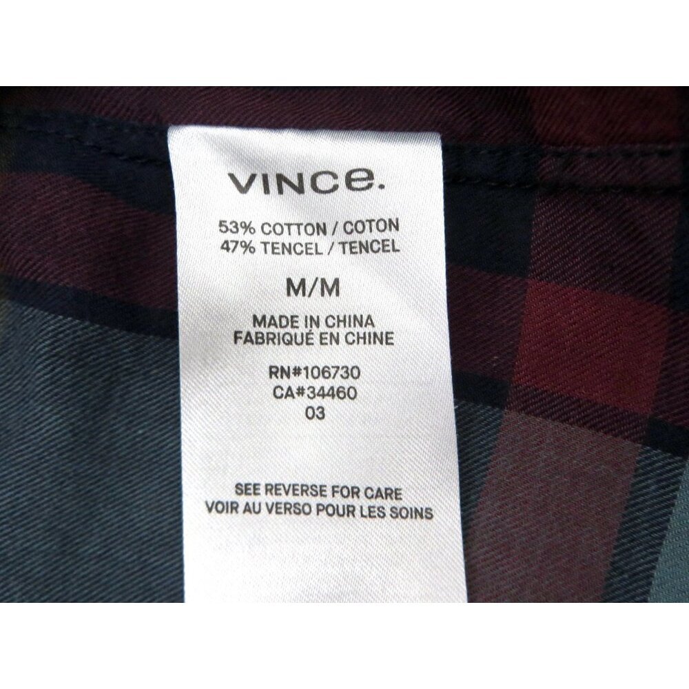 NEW! Vince Plaid Lightweight Button Front Shirt Navy Burgundy SZ M - Picture 6 of 6